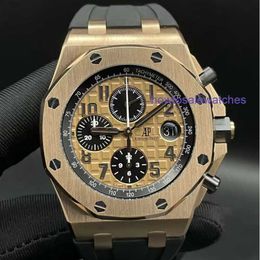 Hot AP Wrist Watch Epic Royal Oak Offshore Series 26470OR Rose Gold dial with Crocodile Belt Mens Timekeeping Fashion Leisure Business Sports Watch
