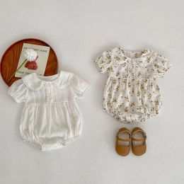 Sets Cel 2023 Summer Baby Bodysuit Floral Girls Clothes Peter Pan Collar Infant One Piece Curtain