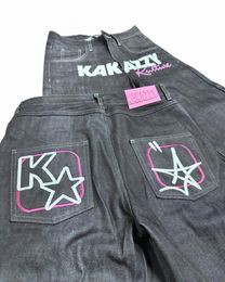 streetwear Jeans Y2K Mens Hip Hop Letter Print Baggy Jeans Black Pants New Punk Rock Harajuku Gothic High Waist Wide Leg Trouser L4cJ#