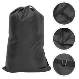 Laundry Bags Bag With Straps Heavy Duty Backpack Camping Travel Large Clothing Storage (black)