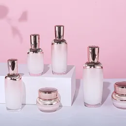 Storage Bottles Luxury Lady Acrylic Skincare Lotion Cream Jars Plastic Pink Cosmetics Packaging Containers