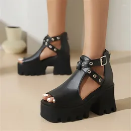 Dress Shoes PXELENA Punk Rivet Buckle Peep Toe Gothic Gladiator Sandals Women Platform Block Chunky High Heels Thick Sole Plus Size 45