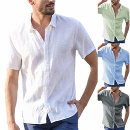 Camicie a maniche corte estive Uomo Camicia di lino Cott Camicette Uomo Bianco Camicia formale sociale Busin Camicia casual da uomo Abbigliamento A9HQ #