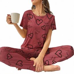 autumn Fi Home Pajama Suit Women Sleepwear Pijama Milk Silk Short Sleeve Top with Pants 2 Piece Pajamas for Ladies Lingerie Y8E8#