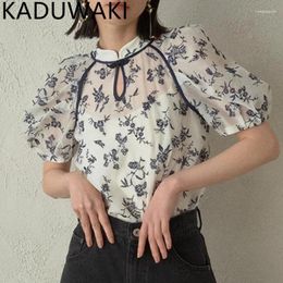 Women's Blouses Japanese Chic Sweet Vintage Embroidery Blouse Women Chinese-style Buckle Puff Sleeve Shirts Tops Summer 2024 Organza Blusas