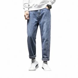 loose-fit Straight-leg Casual Jeans For Men Trendy Wed Lg Trousers 84Ib#