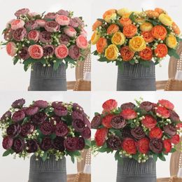 Decorative Flowers Maintenance-free Artificial Faux Silk Flower Decor Realistic Peonies Branch With Stem 7 Head For Home