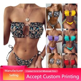 Women's Swimwear 2 Piece Bikini Sexy Pleated Bandeau 2024 Womens Micro Mini Thong Sets For Women