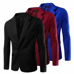 men Blazer Single Butt Turn-down Collar Suit Coat Solid Color Lg Sleeve Formal Blazer Colorfast Cardigan Busin Blazer C4LW#