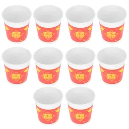 Disposable Cups Straws 50 Pcs Chinese Wedding Water Glass Festival Party Simple Decoration Creative Beverage One-off Banquet Practical