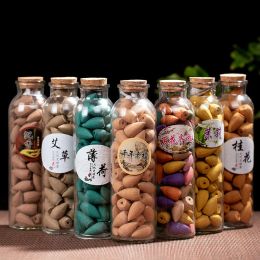 Burners 58Pc Glass Bottle Package Flavour Can Choose Natural Smoke Backflow Incense Cones Hollow Cone Incense Sandalwood Lavender Jasmine
