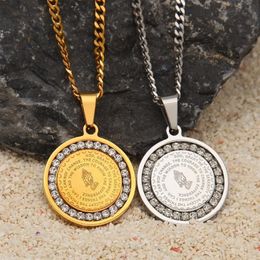 Pendant Necklaces Hip Hop Men's Jesus Praying Hand Dog Tag Army Chain For Men Gold Color Stainless Steel Bible Prayer Jewelry3220