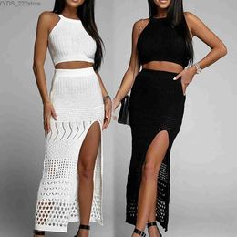 Skirts Skorts European And American Summer New Beach Skirt WomenS Solid Color Sexy Knitted Hollow Bikini Swimsuit Cover Up Sunscreen Clothing yq240328