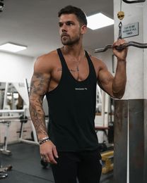 Men's Tank Tops Singlet Stringer Top Gym Vest Sweat-absorbent Cotton Bodybuilding Clothing Y Back Muscle