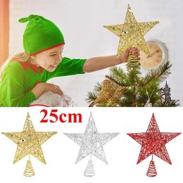 Christmas Decorations 25cm Big Gold Sliver Glitter Tree Top Star For Home Exquisite Iron Art Ornament Xmas Party Year Decor