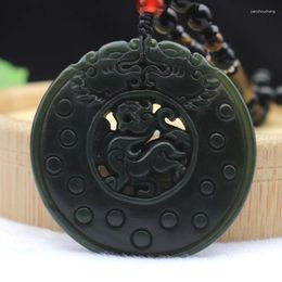 Pendants Natural Dark Green Hetian Jade Qingyu Carved Double-Sided Pixiu Round Pendant Amulet Necklace For Men Women Jewellery
