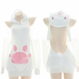 lolita Gir Cute Cat Sweater Sexy Bunny Maid Unifrom Cosplay Anime Women Love Hollow Short Dr Outfits Costume F2QC#