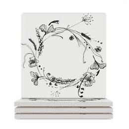 Table Mats Circle Of Flowers Ceramic Coasters (Square) Coffee Original Cute Kitchen Supplies