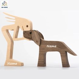 Miniatures Free Engraving Personalized Custom Wooden Dog and Human Creative Craft Handmade Figurine Ornement Decor Gifts for Your Dog Cat