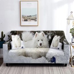 Chair Covers Pet Animal Sofa Cover Cute White Dog Samoyed Elastic Cushion All-Wrapped Washable Slipcovers 1/2/3/4 Seaters Anti-Dust