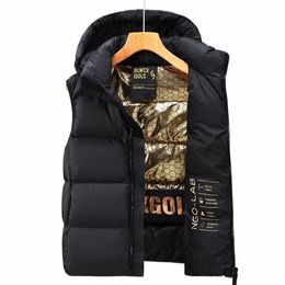 schinotch Winter Men Black Casual Hooded White Duck Down Short Vest Male Thick Warm Sleevel Loose Puffer Jacket X8DW#