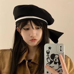 Berets 2024 Japanese Fashion Cotton Beret Caps For Women Bow Sailor Cap Jk Boinas Para Mujer Goros Caliente