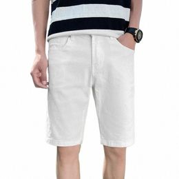 summer New White Denim Shorts Men's Ripped Straight Slim Classic Fi Stretch Pants Casual Simple Male Hole Short Jeans f48k#