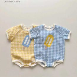 T-shirts 2023 Summer New Baby Cute Ice Print Short Sleeve Bodysuit Cotton Infant Toddler Plaid Jumpsuit Newborn Clothes 0-24M24328