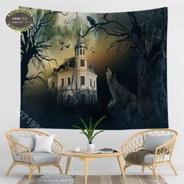 Tapestries Castle Crow Pumpkin Lantern Tapestry Halloween Home Decor Wall Hanging Witchcraft Gothic Decoration Background Cloth