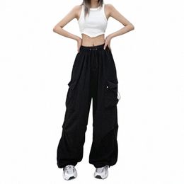 2023 Women Casual Joggers Tech Pants Solid Low Waist Pants Drawstring Wide Leg Baggy Trousers Y2k Streetwear Oversize Sweatpants B5JL#