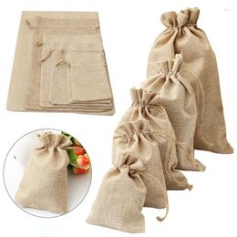 Storage Bags 5Pcs Natural Linen Drawstring Bag Multi-purpose Multi-Size Durable Portable Candy Gift Packaging Home Supplies