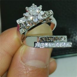 Hollow Lovers Ring Set AAAAA Zircon White Gold Wedding band Rings for Women Bridal Promise Engagement Jewellery Gift