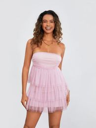 Casual Dresses Women's Tube Top Dress Summer Strapless Tiered Ruffles Hem Mini For Party Club Streetwear Slim Fit Off Shoulder Sundress