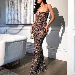 Casual Dresses Sexy Leopard Print Skinny Maxi Dress Fashion Backless Spaghetti Straps Long Spring Summer Female Chic Party Vestidos