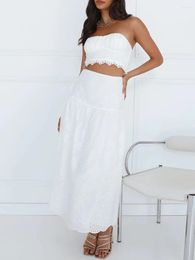 Work Dresses Women 2 Piece Maxi Skirt Set Y2k Lace Strapless Tube Tank Tops Bodycon Long Summer Party Club Streetwear