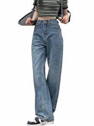 ueteey Blue High Waisted Jeans Wide Leg Baggy Pants Streetwear Trousers Y2k New Fi Vintage Loose Denim Pants Straight Jeans E4Sc#
