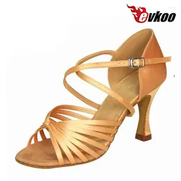 Dance Shoes Evkoodance Customised Black/Tan/Khaki/Silver Size US 4-12 7cm Heel Height Woman Latin Salsa Made By Satin Evkoo-048