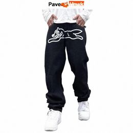 ropa Dog Print Jens Men Y2k Hip Hop Baggy Joggers Jeans Pants Streetwear Straight Gothic Wed Denim Trousers Pantales Casual I6eO#