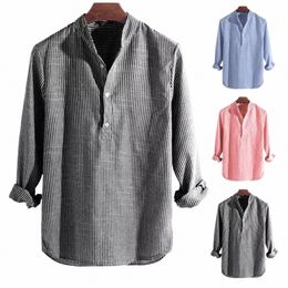 summer Men's Shirt Striped Stand Collar Lg Sleeve Casual Shirts Single Breasted Plus Size Shirt Top Dropship q4Si#