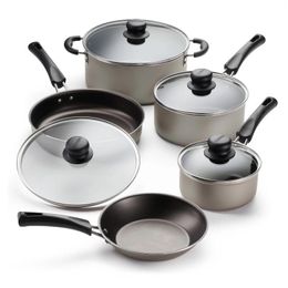 Cookware Sets 9-Piece Non-Stick Set Champagne Nonstick Interior For Easy Cooking And Cleaning Riveted Lightweight But Durable