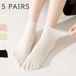 Sports Socks 5 Pairs Women Five Finger Spring Summer Toe With Separate Fingers Middle Tube Ladies Cotton