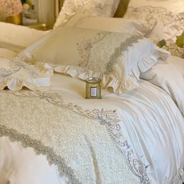 Bedding Sets European-Style Luxury High-End 100 Cotton Four-Piece Set Exquisite Lace Embroidery Quilt Cover Bed Sheet