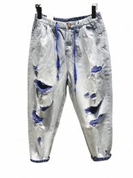 foufurieux Men's Ripped Jeans Summer Hip Hop Harem Jeans Men Loose Denim Pants Casual Korean Wed Denim Trousers Persality Y689#