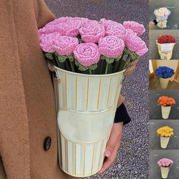 Decorative Flowers Artificial Wedding Woven Flower Hand Knitting Crochet Knitted Rose Fake Party Decoration