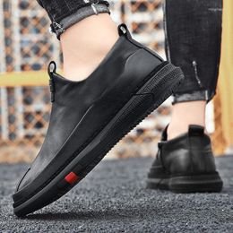 Casual Shoes Man PU Leather Sneakers Comfortable Slip On Flats Fashion Korean Shallow Loafers Zipper Flat 2024