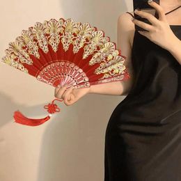 Decorative Figurines Summer Folding Fan Elegant Chinese Style With Tassel For Events Dance Performances Hand Held Po Prop