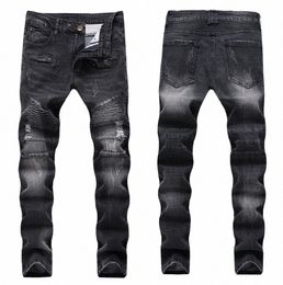 fi Streetwear Mens Biker Jeans Homme Men Motorcycle Slim Fit Black Moto High Quality Denim Pants Joggers Slim Men Jeans 75dL#