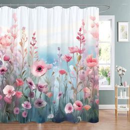 Shower Curtains Beautiful Botanical Floral Curtain Watercolour Style Landscape Washable Fabric Bathroom Decoration