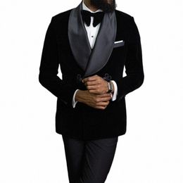 double Breasted Groom Tuxedo for Wedding Black Veet Men Suits 2 Piece Tailor Made African Male Fi Blazer with Pants E6qV#