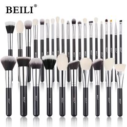 BEILI Black Makeup set Professional Natural goat Fibre hair Foundation Powder Contour Eyeshadow make up brushes 240313